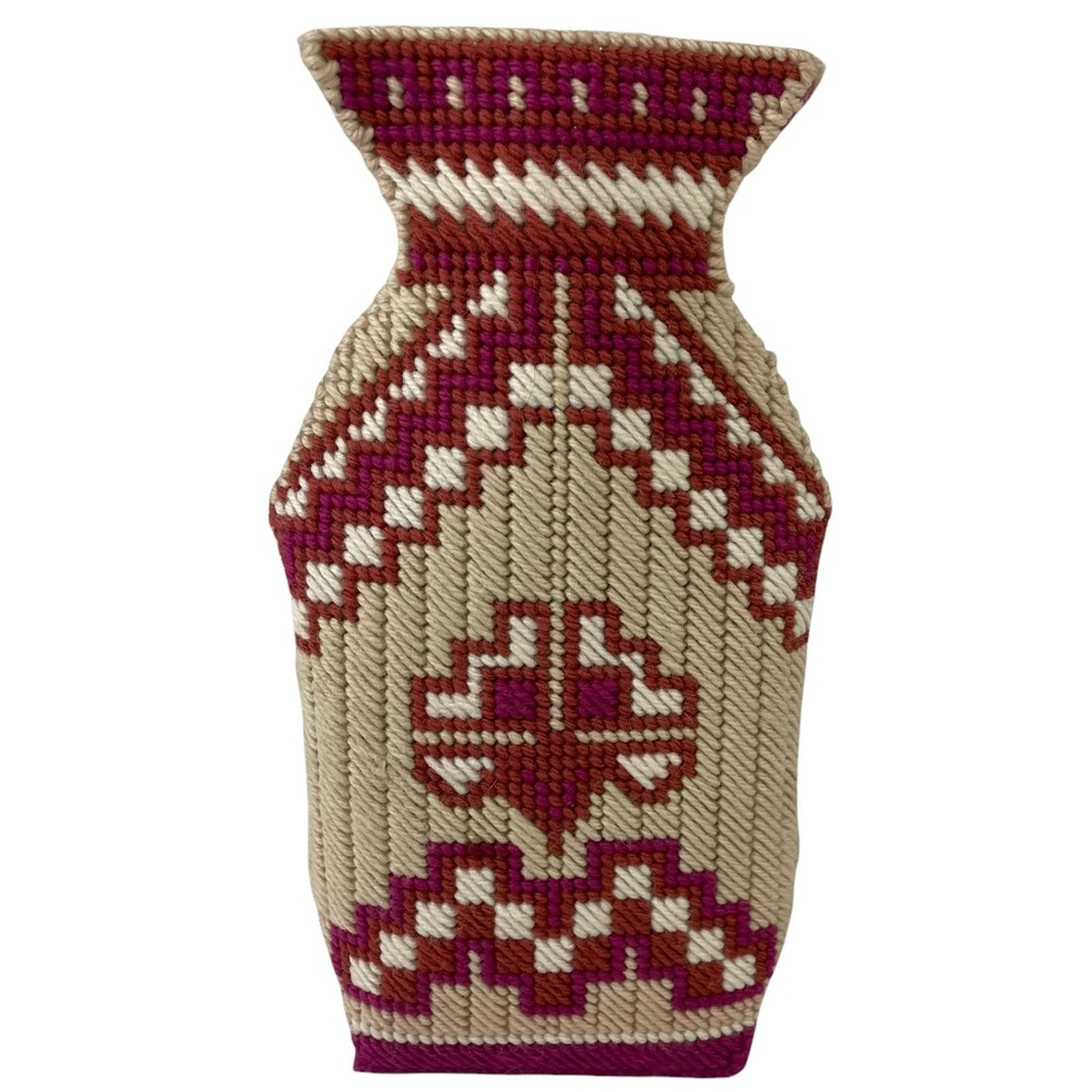 Vintage Handmade Southwest Inspired Woven Faux Artificial Flower Vase Boho Art